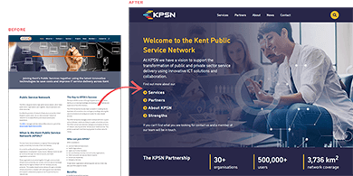 Comparison of the KPSN website home page before and after.